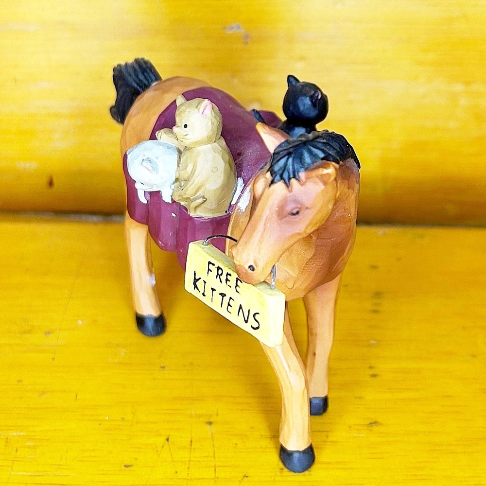 Horse with Free Kittens Figurine Cat Lover Whimsical Resin Statue - Picture 2 of 7